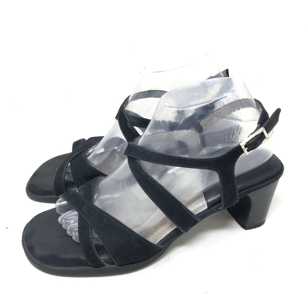 BeautiFeel Womens 40 Strappy Block Heel Sandals Black Suede Straps Buckle - Picture 3 of 11